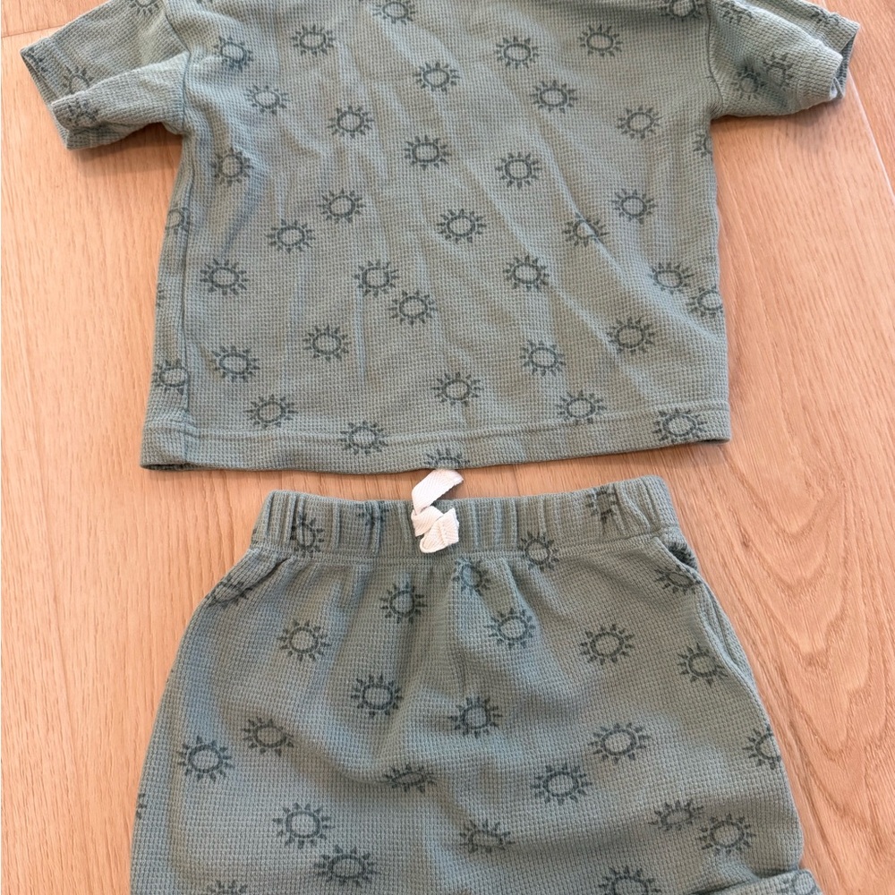 Carter's Sage Green Waffle Knit Sun Print Top